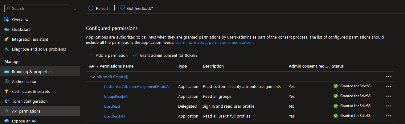 registered app permissions