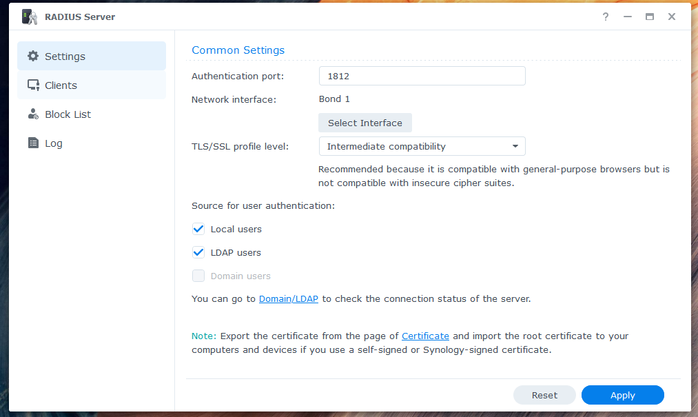 RADIUS common settings