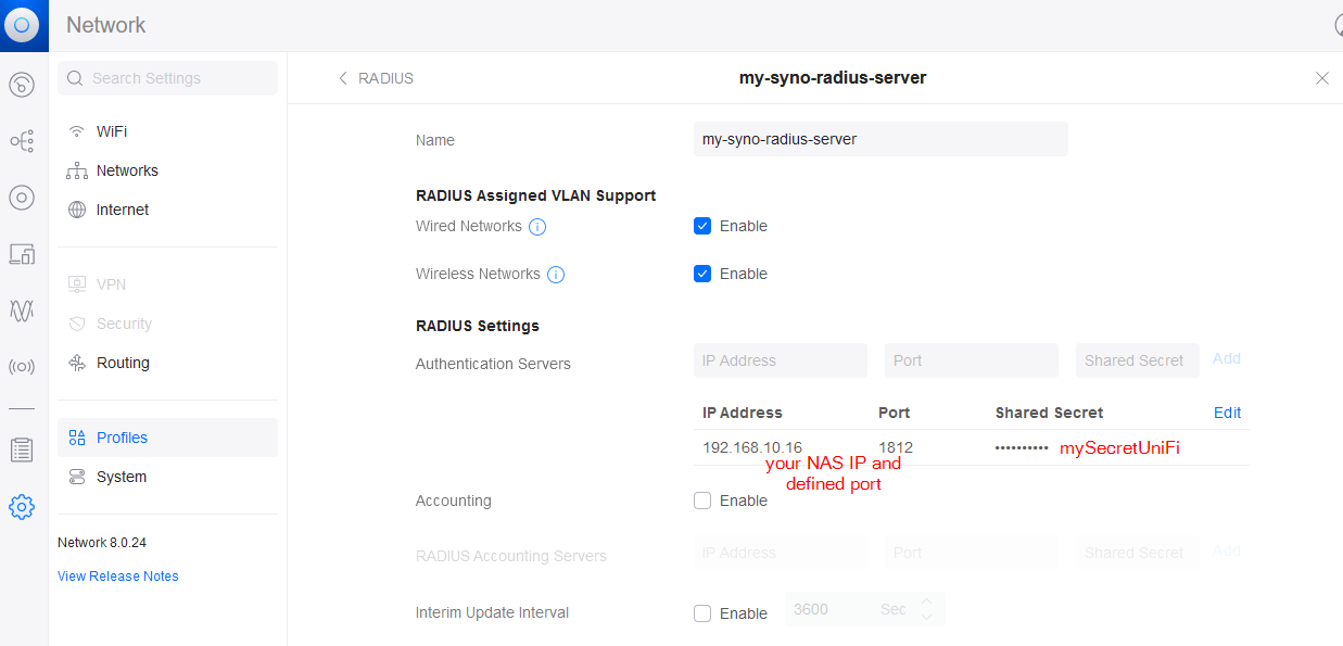 UniFi: RADIUS Details