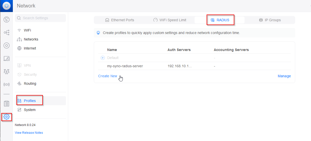 UniFi: Find RADIUS profiles